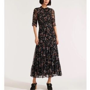 Veronica Beard Shirred Floral Print Chiffon Dress Size 4 Women Feminine Viscose